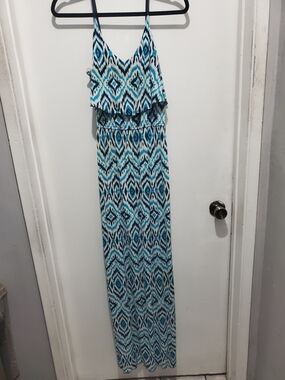 Trixxi Blue & Teal Geometric Maxi Dress